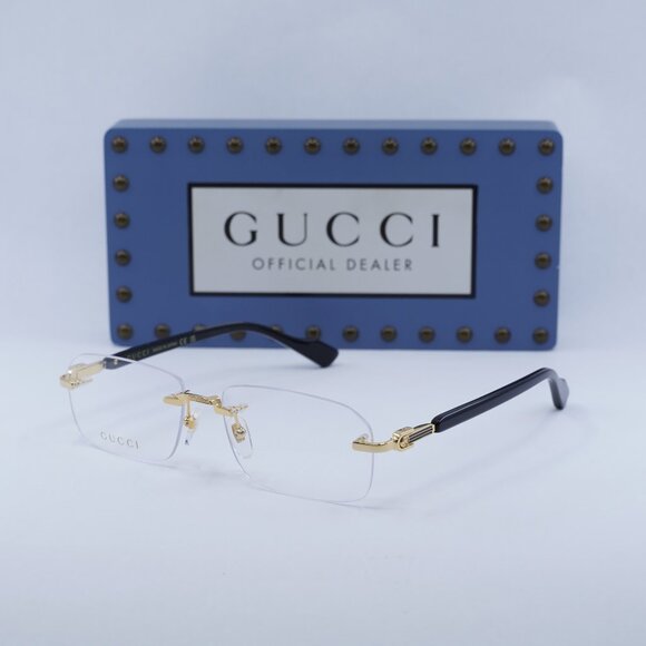 Gucci GG1221O 001 Rectangle Eyeglasses - Gold/Black 56mm - Picture 1 of 10